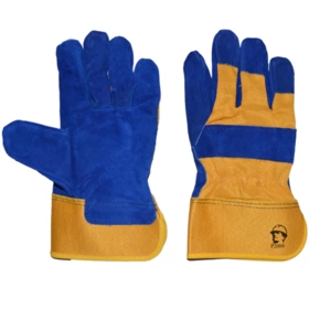 Перчатки "РосМарка" спилковые комбинированные (2009), синий/желтый